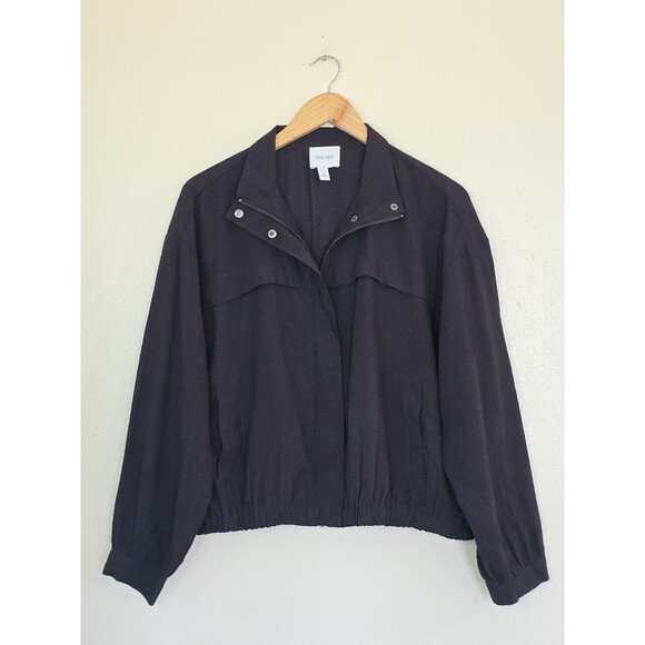 NINE WEST Drapy Utility Bomber Jacket Womens Size Large Black Lightweight - Picture 1 of 11